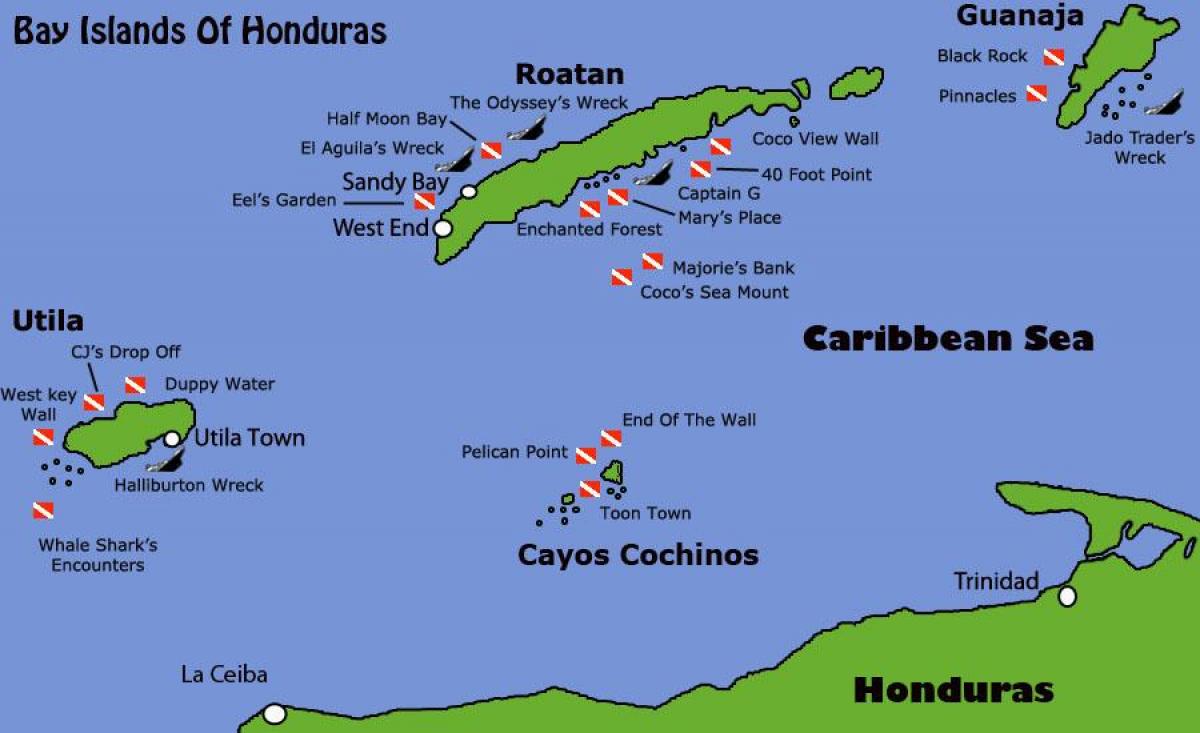 ostrva Hondurasu mapu