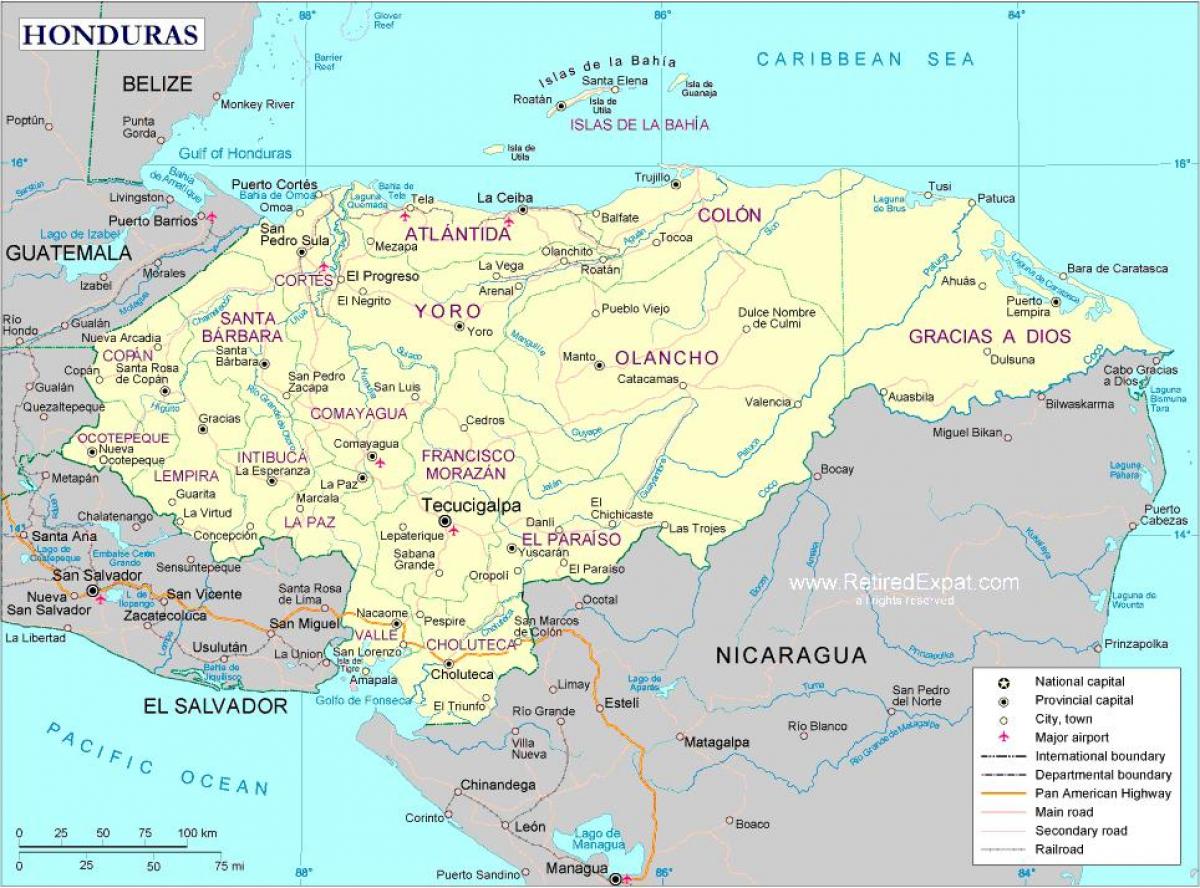 mapi političkih mapu Hondurasu