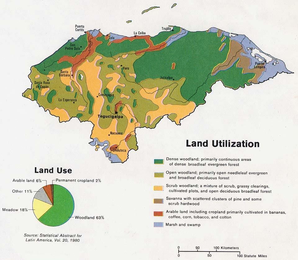 mapa Hondurasu planinama