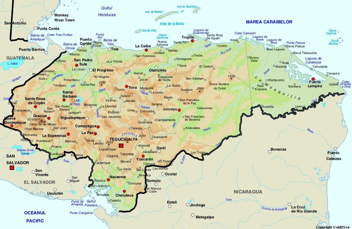 mapa Hondurasu i okolne države