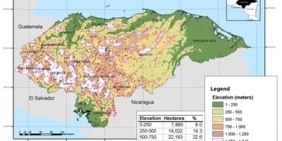 Mapa Hondurasu elevacija